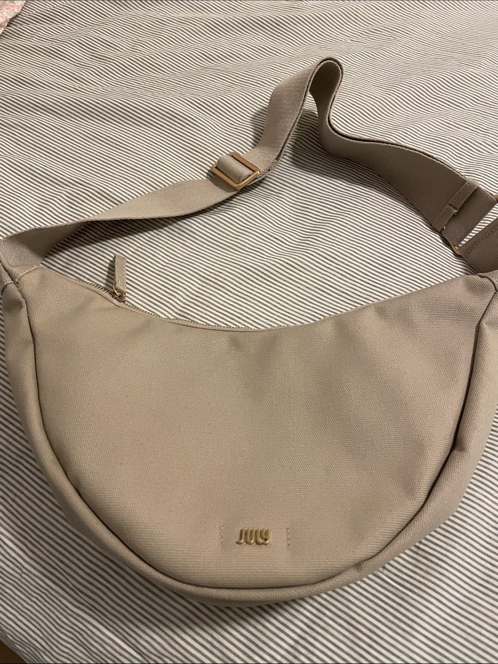 Neutral Crescent Shoulder Bag with Adjustable Strap
